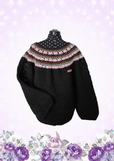 Pull Noir Fleurie